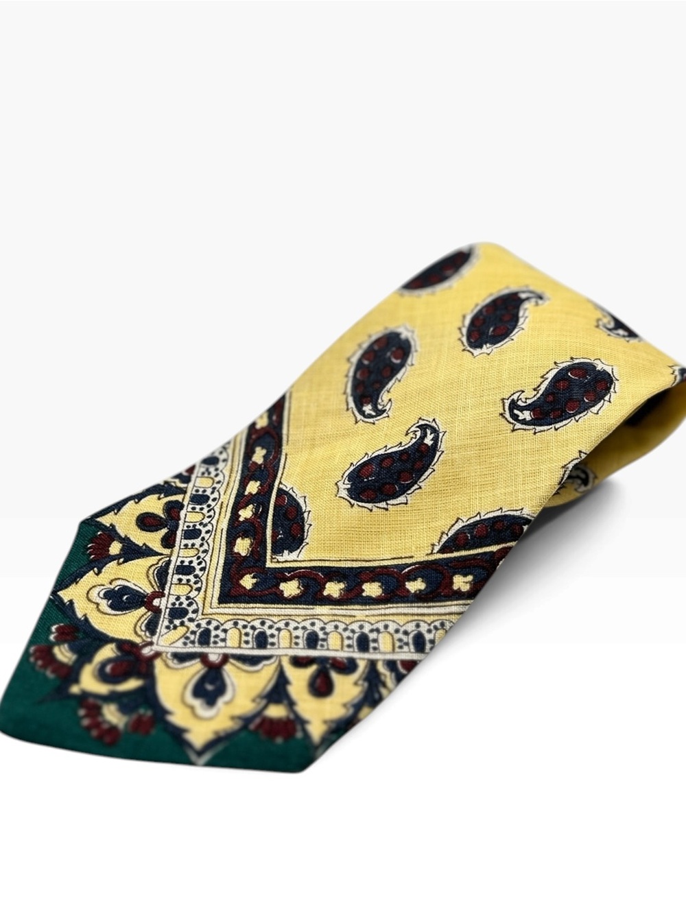 Tommy Hilfiger Yellow Paisley Tie with Navy and Green Accents